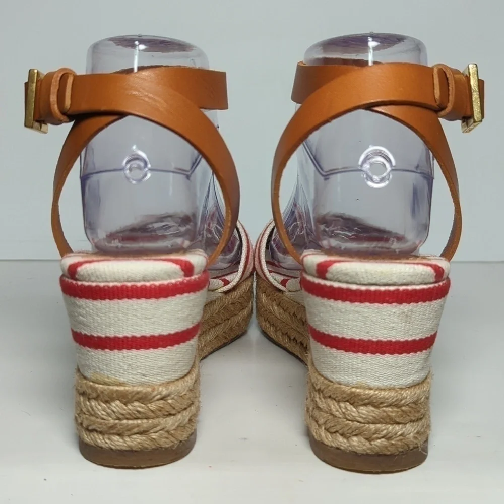 Tory Burch Karissa canvas wedge espadrille platform sandals womans size 9